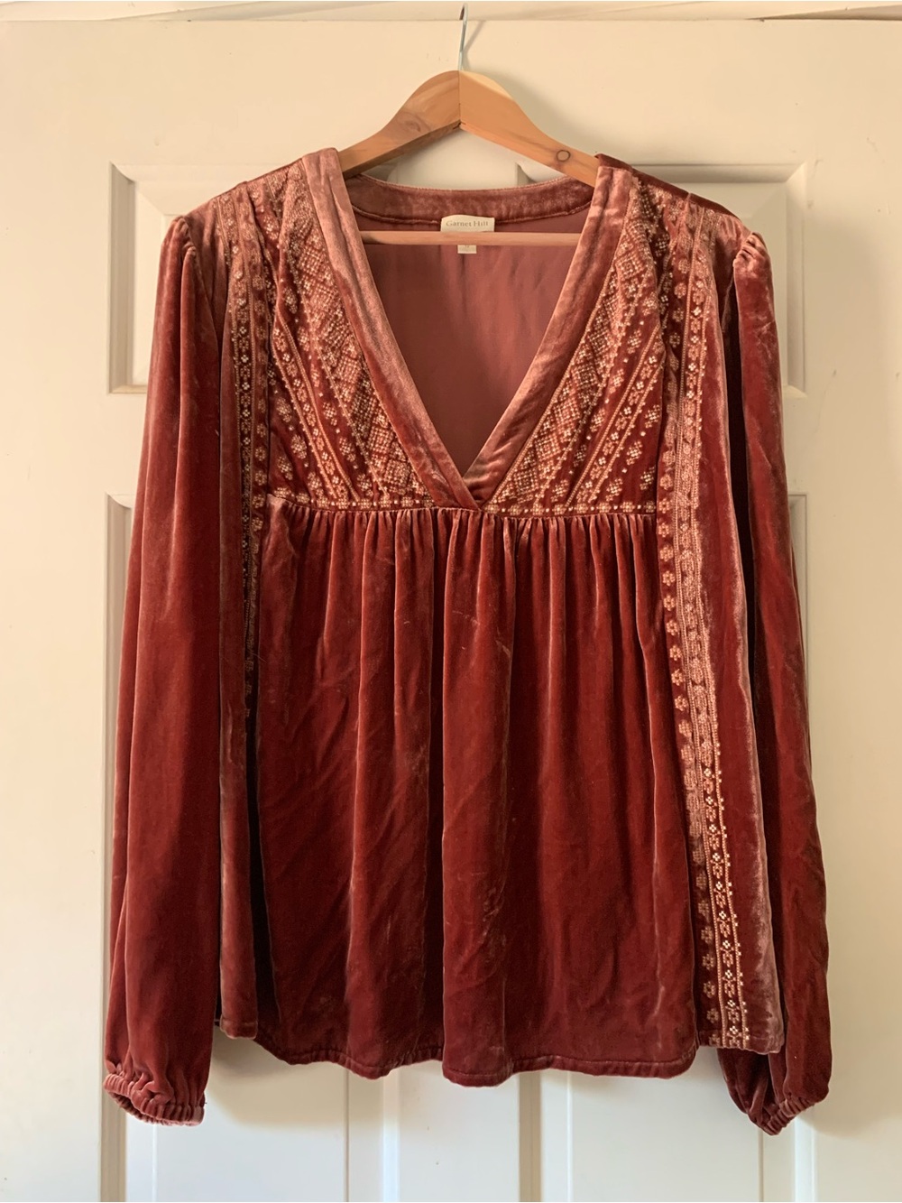 Velvet Peasant Blouse - Rust Pink